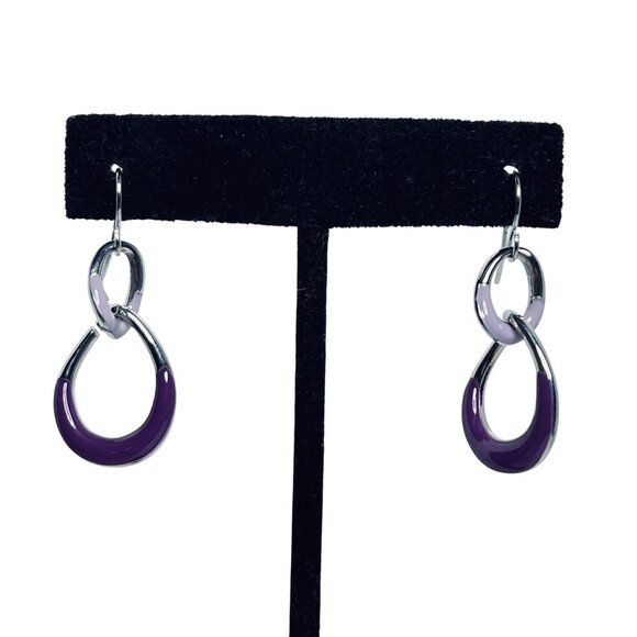 Two Tone Purple Flower Silver Tone Hinged Bracelet & Matching Earrings Set (5586 - Picture 5 of 7